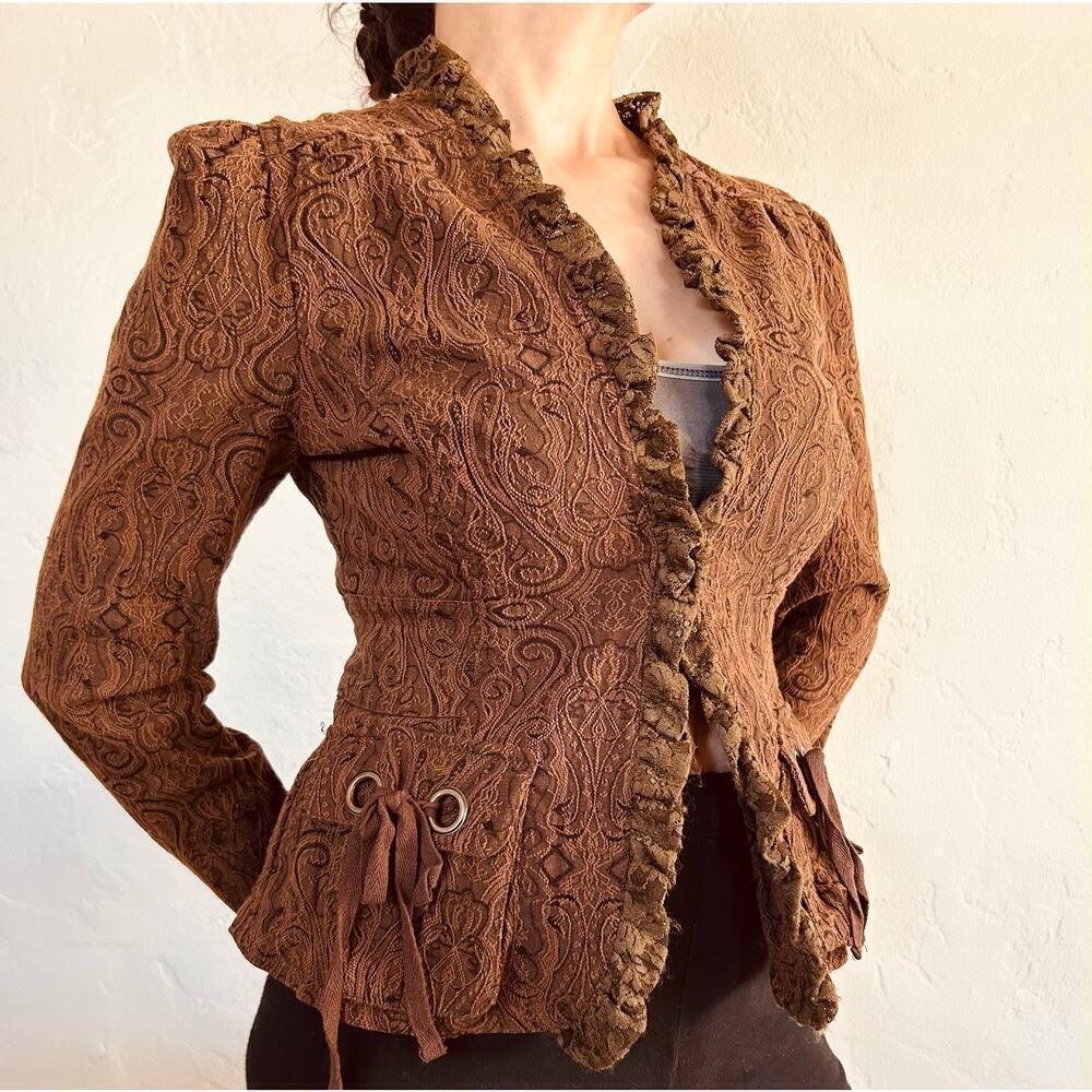 Y2K Floce Textured Paisley Brown Jacket